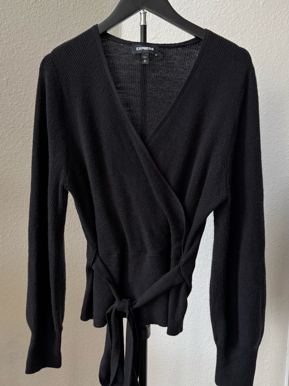 Express Black Wrap V-Neck Sweater with Tie Waist